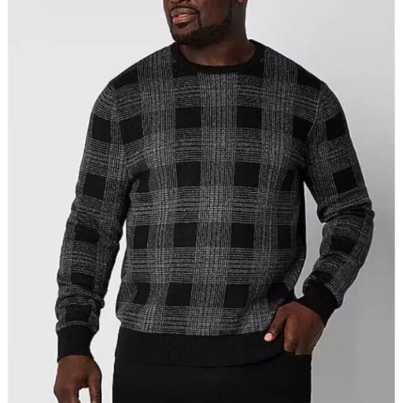 Crew Neck Sweater Plaid Metallic Size Large Tall - Picture 1 of 7